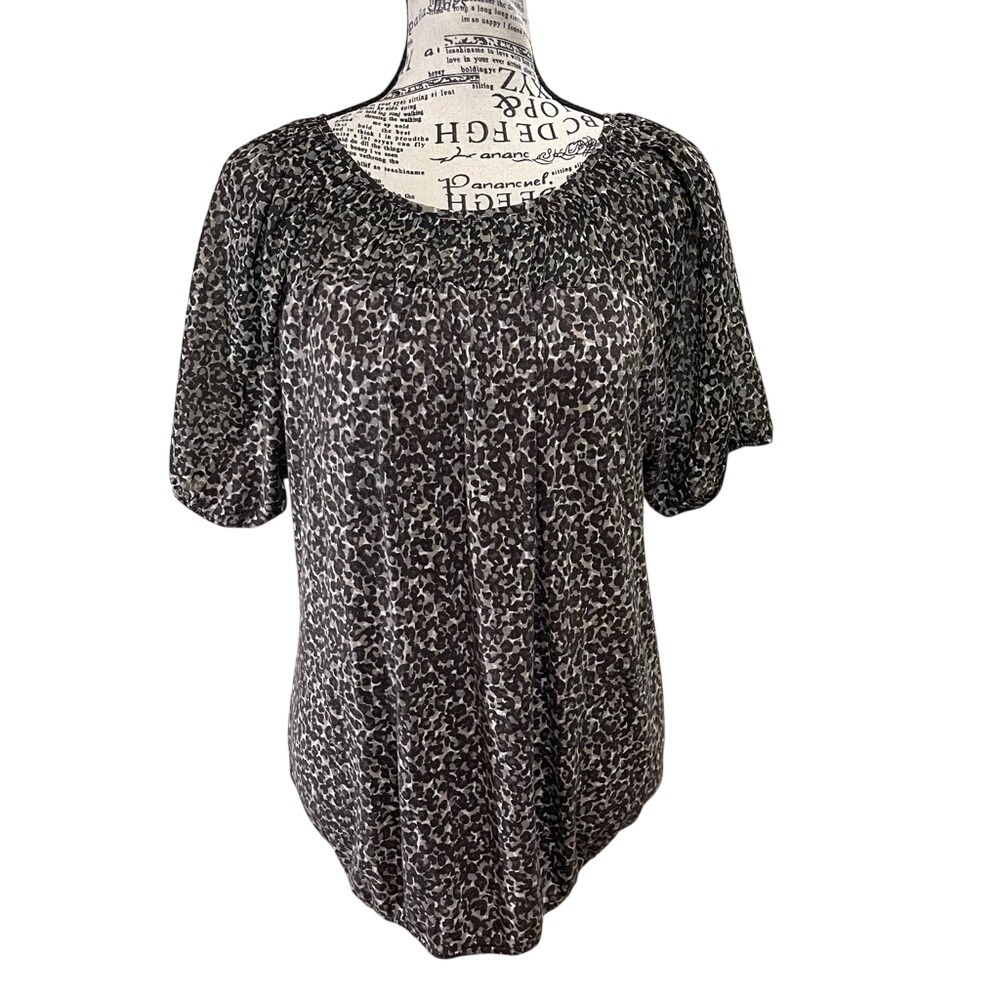 LOFT Black and Gray Leopard Print Blouse